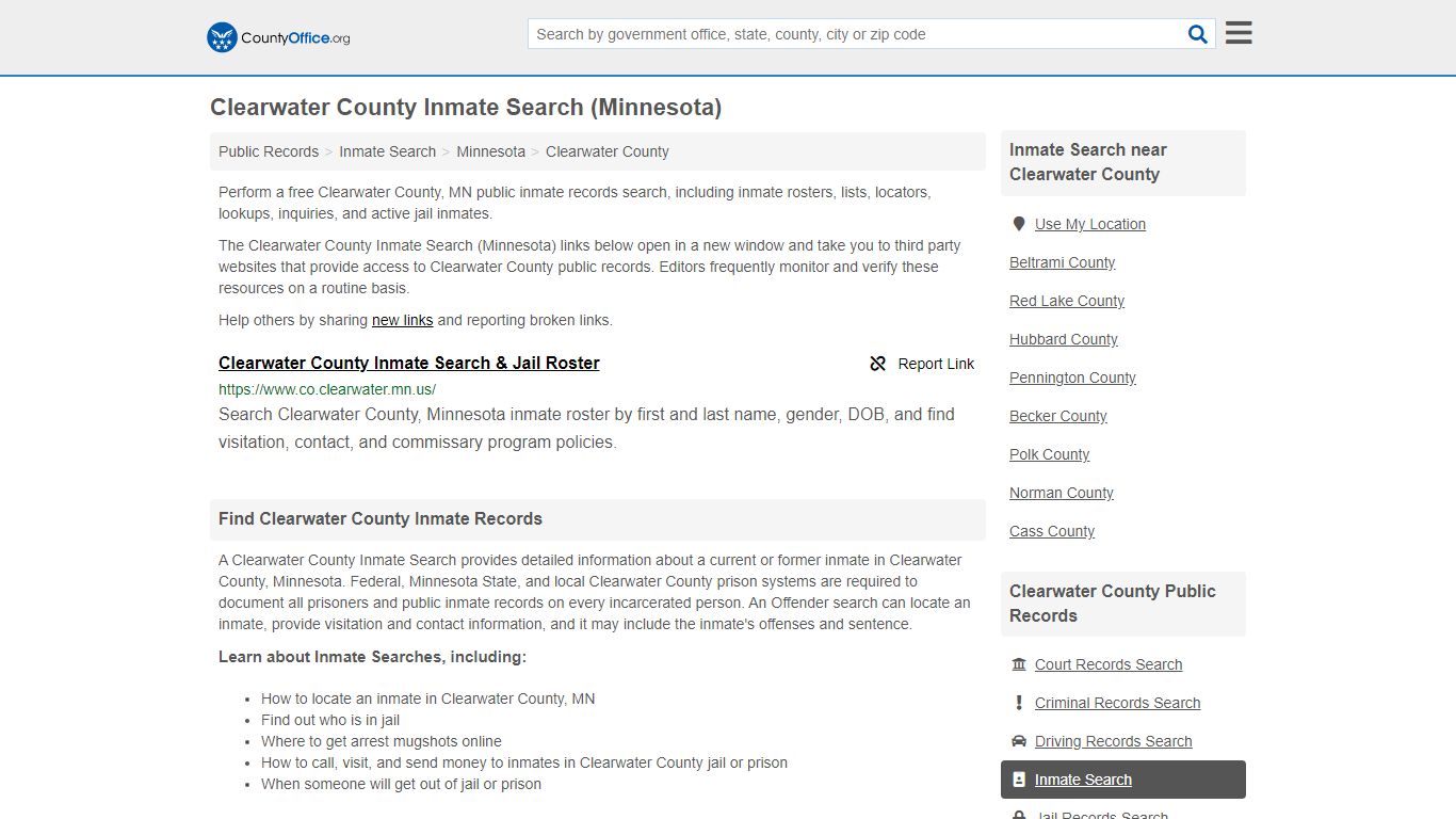 Inmate Search - Clearwater County, MN (Inmate Rosters & Locators)